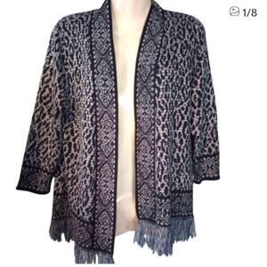 Ruby road metallic animal print open cardigan with Fringe